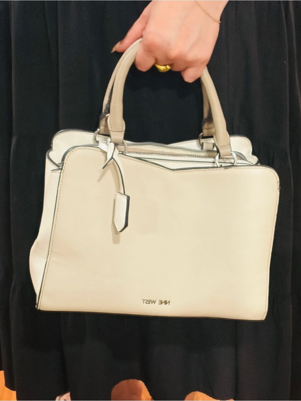 Nine West White Satchel with Gray Handles